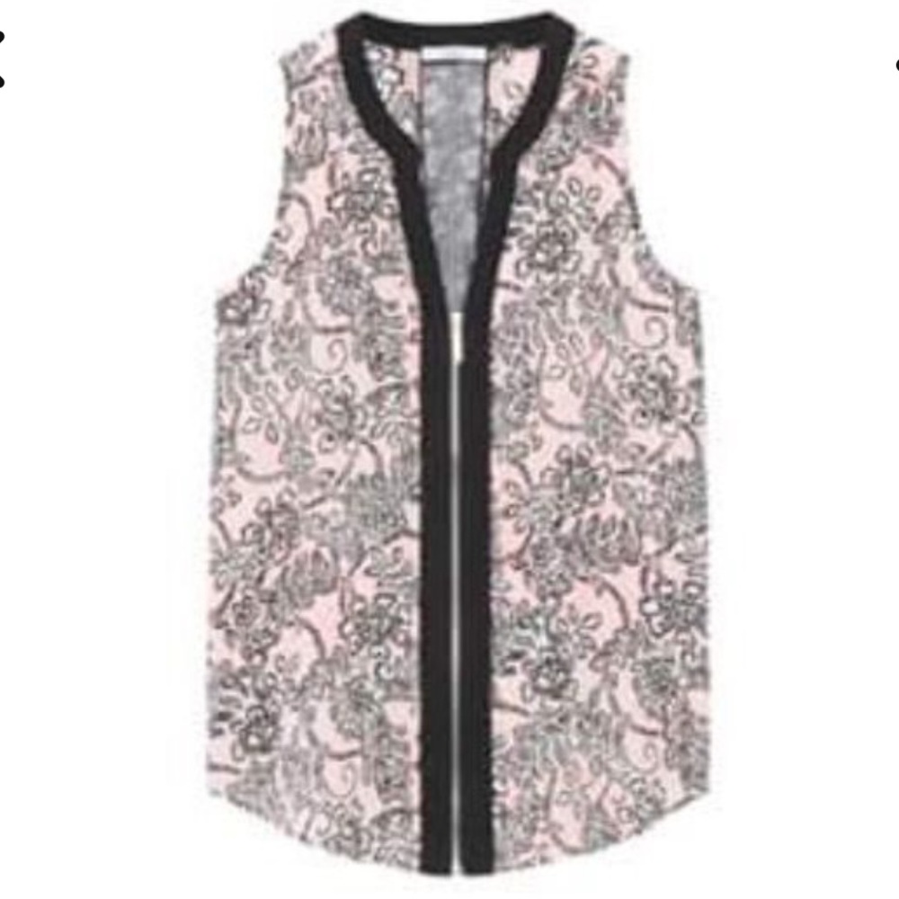 STITCH FIX DEX Ramos Pink and Black Lace Zip Up Lace Back Top